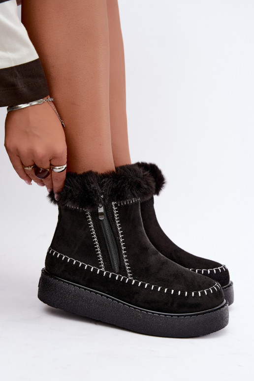 Bottes de neige pour femmes Joceline avec coutures et fourrure noires