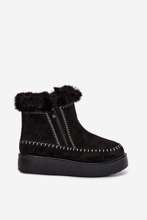 Bottes de neige pour femmes Joceline avec coutures et fourrure noires