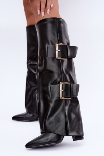 Bottes hautes isolées Olympe avec boucles dorées noires 2