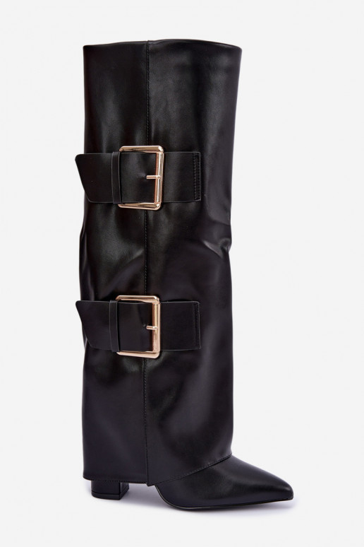 Bottes hautes isolées Olympe avec boucles dorées noires
