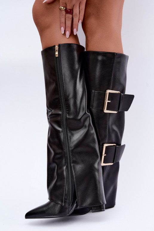 Bottes hautes isolées Olympe avec boucles dorées noires