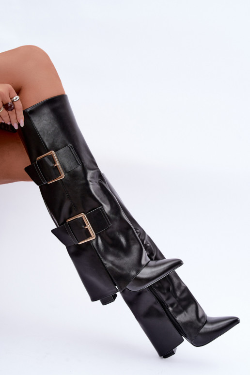 Bottes hautes isolées Olympe avec boucles dorées noires