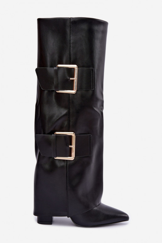 Bottes hautes isolées Olympe avec boucles dorées noires