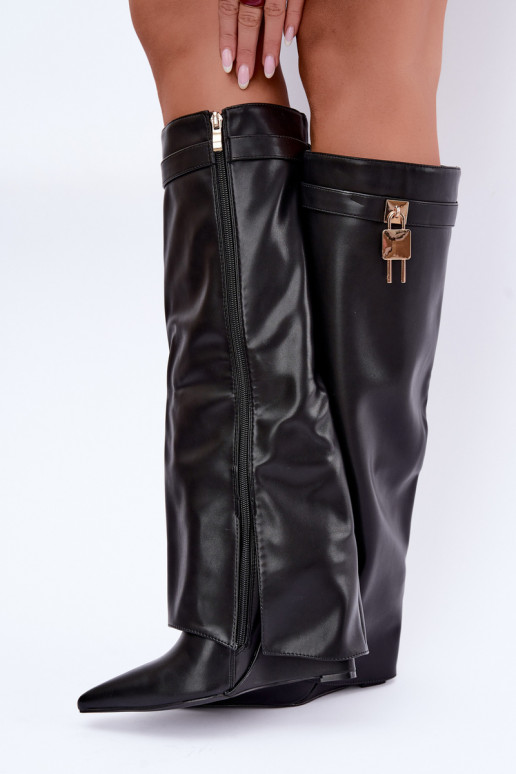 Bottes hautes Mirettea avec plateforme et sangles décoratives noires
