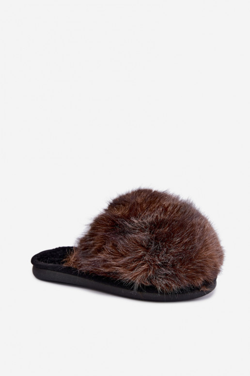 Chaussons pour femmes Bellisane avec fourrure brun foncé