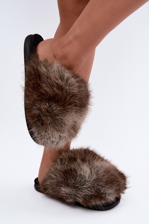 Chaussons pour femmes Bellisane avec fourrure brune