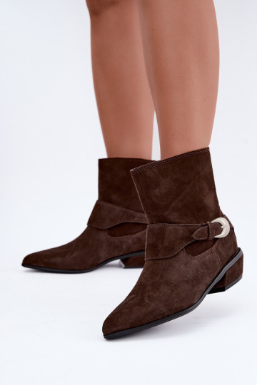 Bottines isolées Serenelle de style cowboy en daim synthétique marron 2