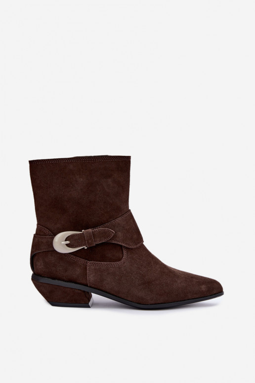 Bottines isolées Serenelle de style cowboy en daim synthétique marron