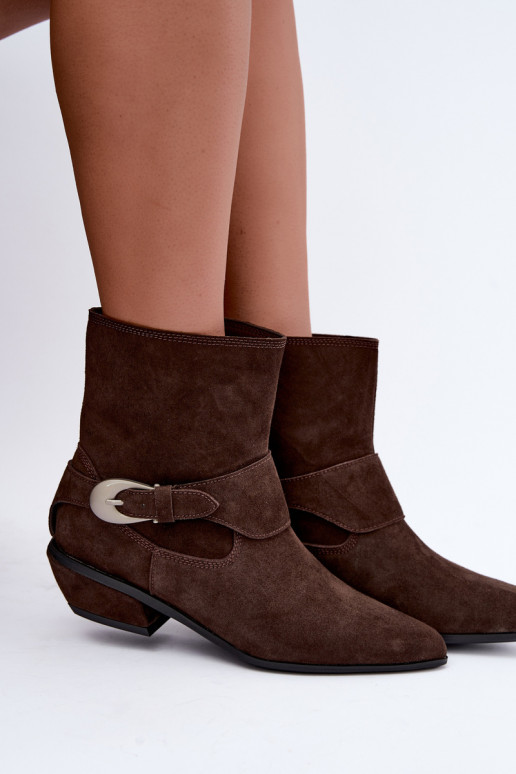 Bottines isolées Serenelle de style cowboy en daim synthétique marron