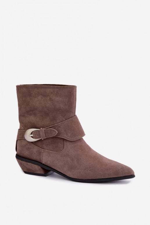 Bottines isolées Serenelle de style cowboy en daim synthétique couleur sable