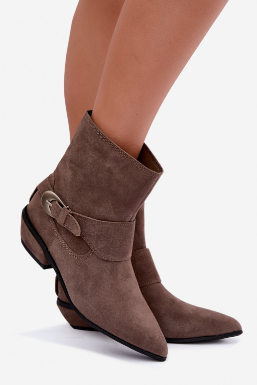 Bottines isolées Serenelle de style cowboy en daim synthétique couleur sable