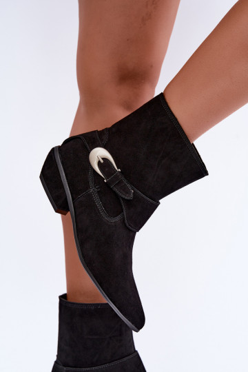 Bottines isolées Serenelle de style cowboy en daim synthétique noir
