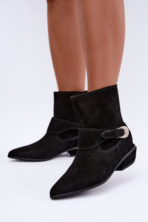 Bottines isolées Serenelle de style cowboy en daim synthétique noir