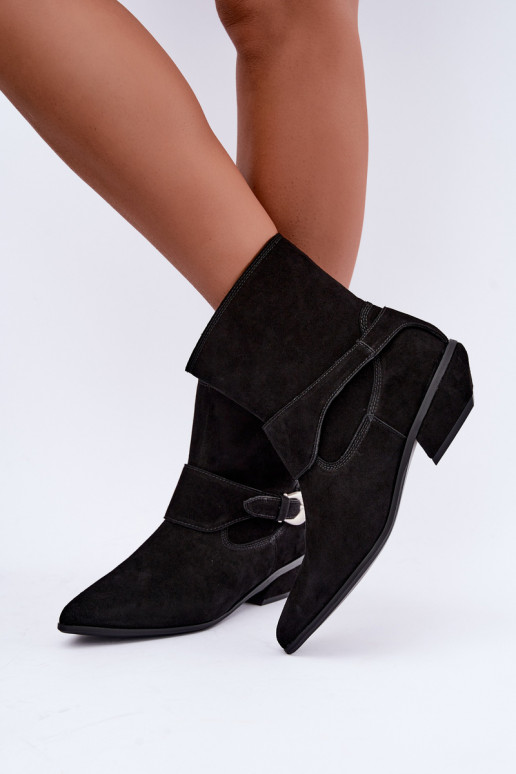 Bottines isolées Serenelle de style cowboy en daim synthétique noir