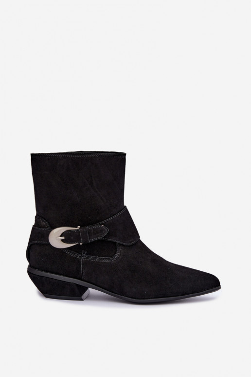 Bottines isolées Serenelle de style cowboy en daim synthétique noir