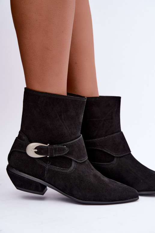Bottines isolées Serenelle de style cowboy en daim synthétique noir
