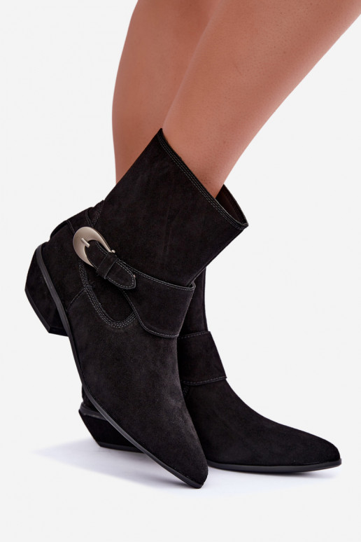 Bottines isolées Serenelle de style cowboy en daim synthétique noir