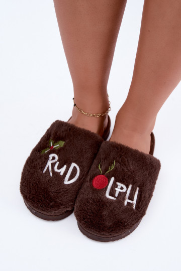 Chaussons pour femmes avec inscription marron foncé Perelle