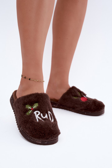 Chaussons pour femmes avec inscription marron foncé Perelle 2
