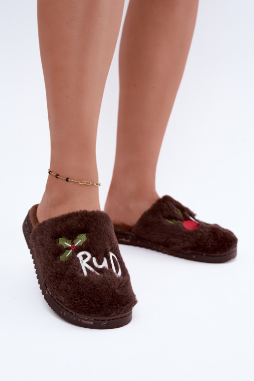 Chaussons pour femmes avec inscription marron foncé Perelle