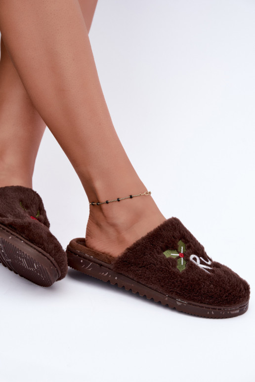 Chaussons pour femmes avec inscription marron foncé Perelle
