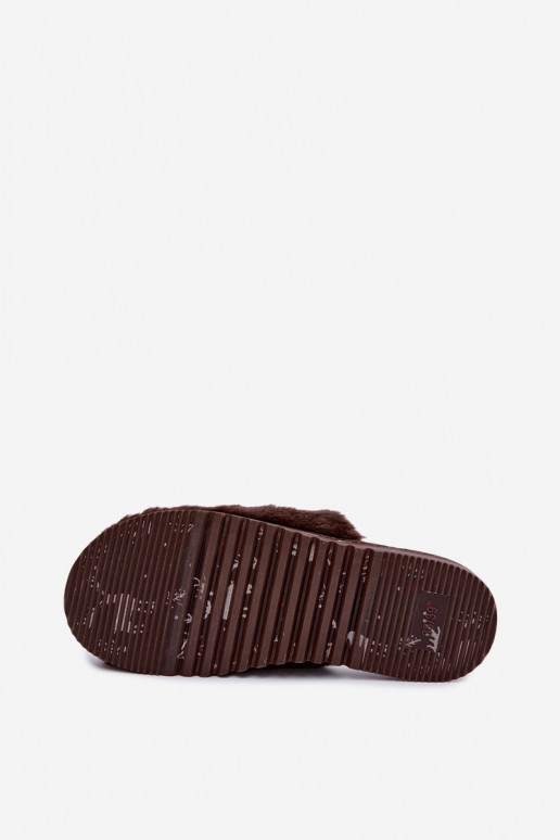 Chaussons pour femmes avec inscription marron foncé Perelle