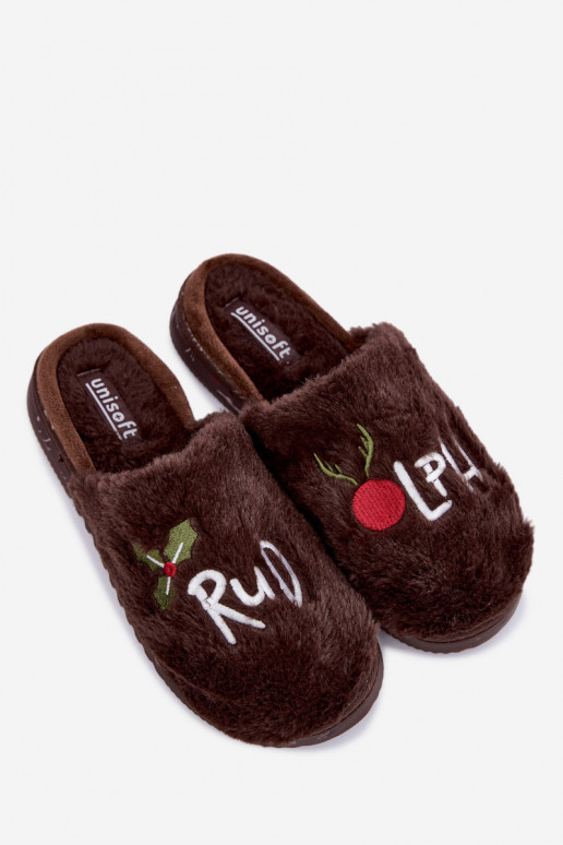 Chaussons pour femmes avec inscription marron foncé Perelle