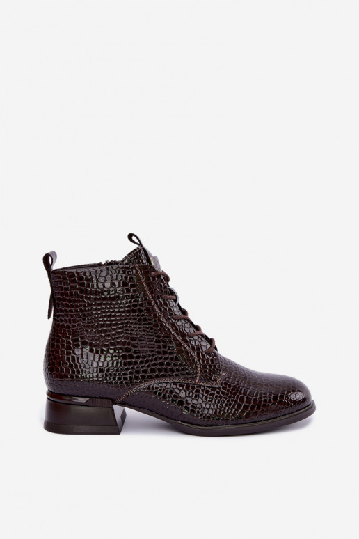 Bottines isolées avec effet verni et embossage Vinceza 58659 chocolat