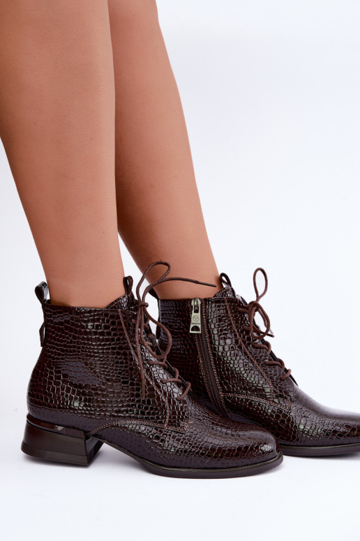 Bottines isolées avec effet verni et embossage Vinceza 58659 chocolat