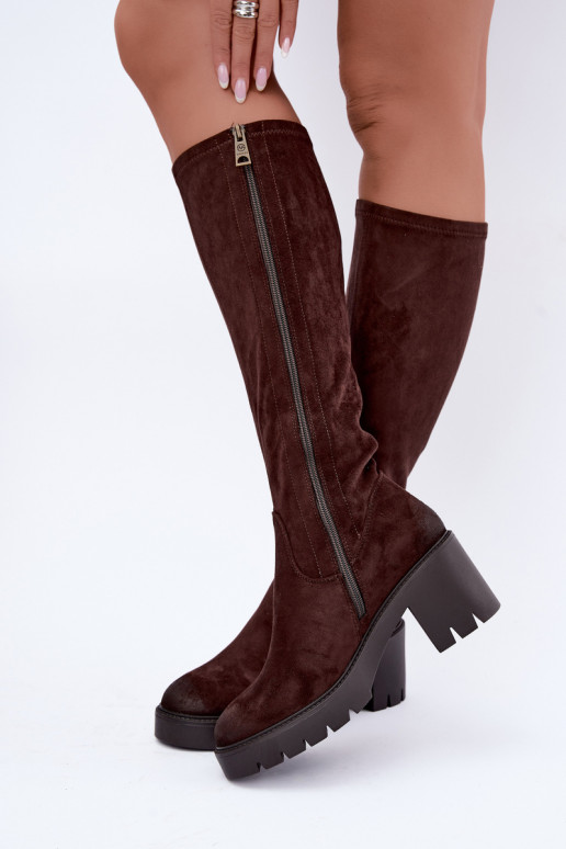 Bottes au-dessus du genou en faux daim avec talons chocolat Vinceza 58332