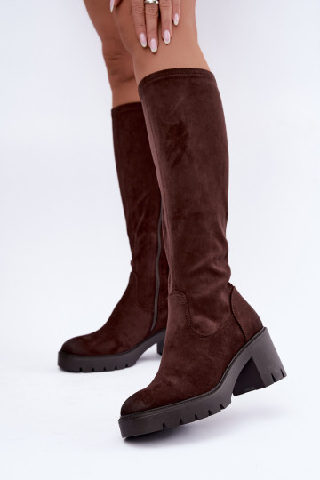 Bottes au-dessus du genou en faux daim avec talons chocolat Vinceza 58332 2