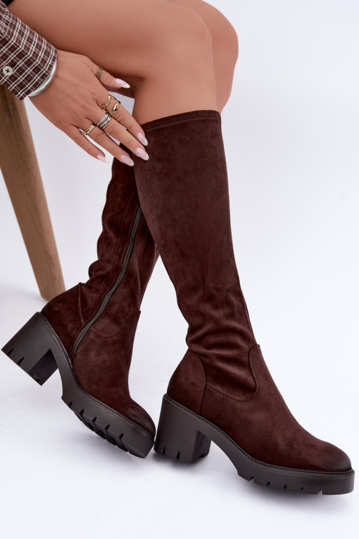 Bottes au-dessus du genou en faux daim avec talons chocolat Vinceza 58332