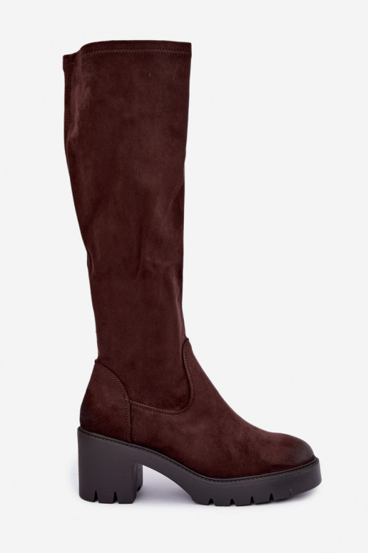 Bottes au-dessus du genou en faux daim avec talons chocolat Vinceza 58332