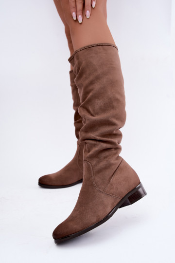Bottes isolées froissées au-dessus du genou avec talons larges sable Vinceza 58669 2