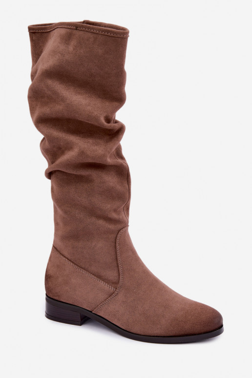 Bottes isolées froissées au-dessus du genou avec talons larges sable Vinceza 58669