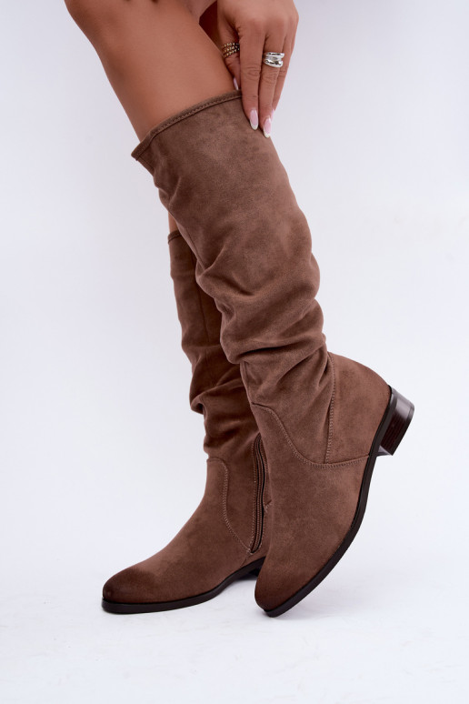 Bottes isolées froissées au-dessus du genou avec talons larges sable Vinceza 58669