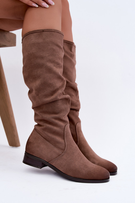 Bottes isolées froissées au-dessus du genou avec talons larges sable Vinceza 58669