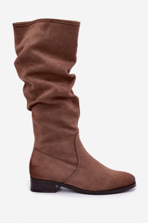 Bottes isolées froissées au-dessus du genou avec talons larges sable Vinceza 58669
