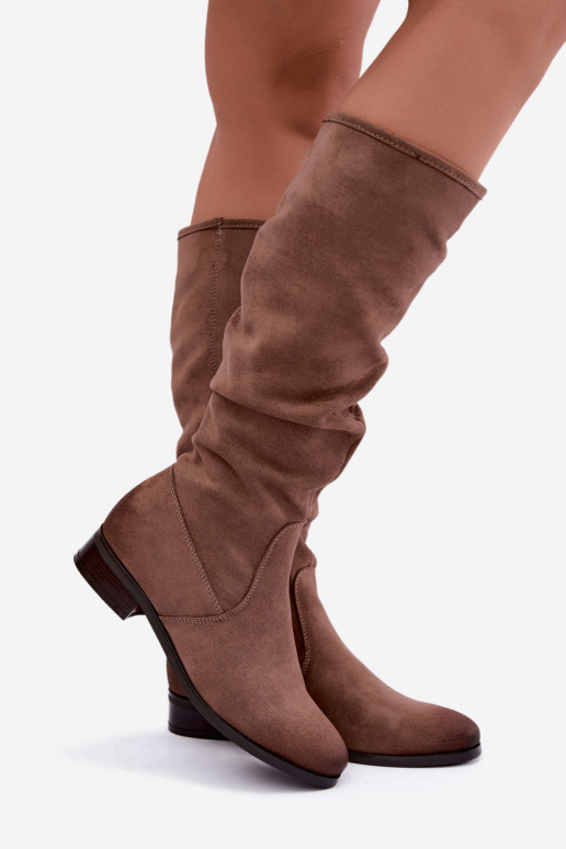 Bottes isolées froissées au-dessus du genou avec talons larges sable Vinceza 58669