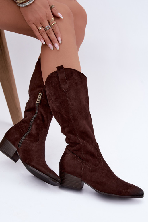 bottes longues style cowboy doublées Vinceza 58680 en couleur chocolat