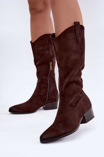 bottes longues style cowboy doublées Vinceza 58680 en couleur chocolat 2