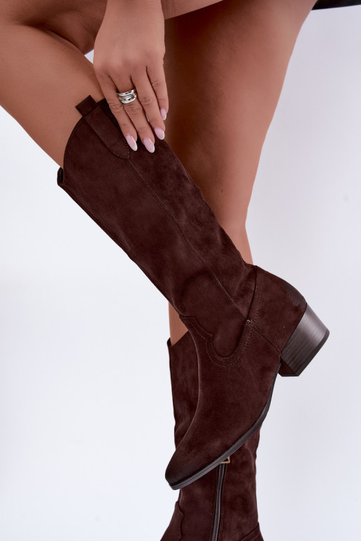bottes longues style cowboy doublées Vinceza 58680 en couleur chocolat