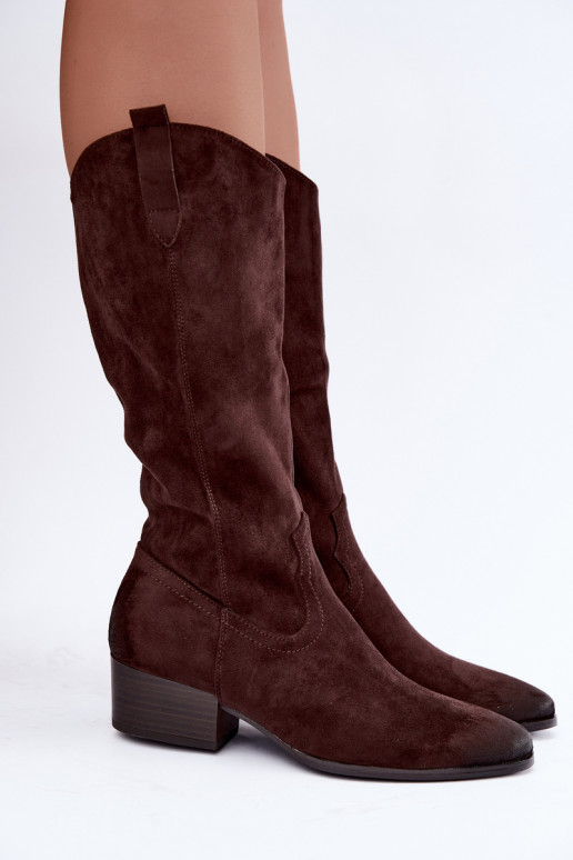 bottes longues style cowboy doublées Vinceza 58680 en couleur chocolat