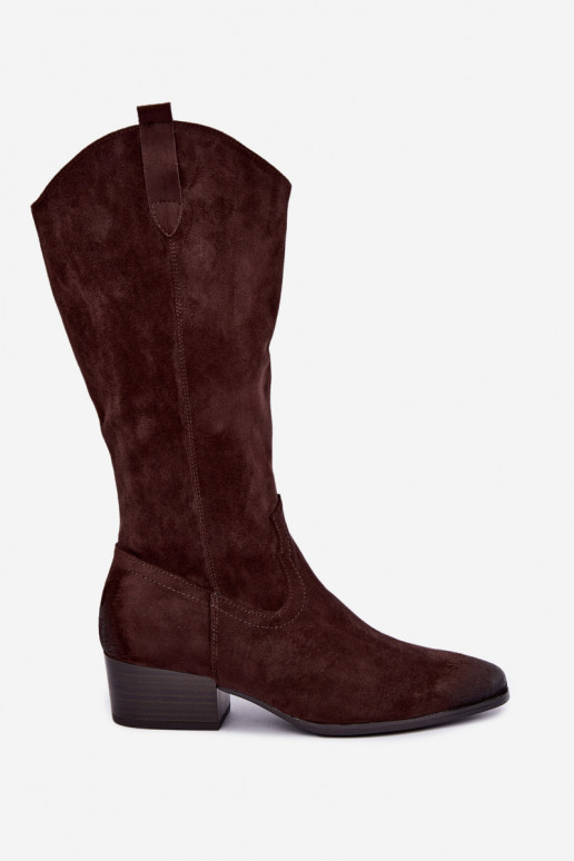 bottes longues style cowboy doublées Vinceza 58680 en couleur chocolat