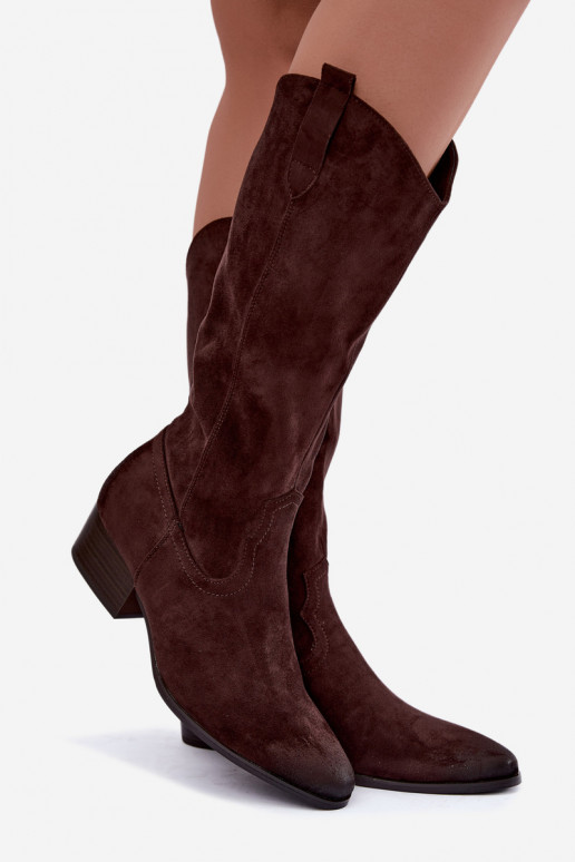 bottes longues style cowboy doublées Vinceza 58680 en couleur chocolat