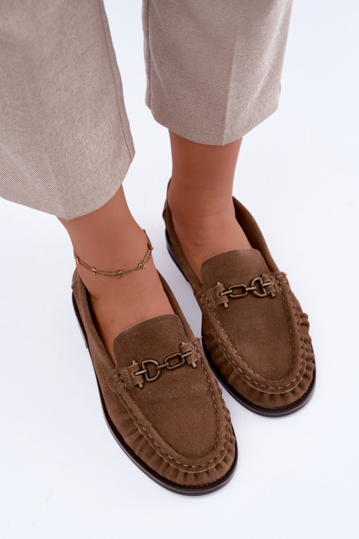 mocassins en daim avec volants et décoration Vinceza 31718 en couleur sable