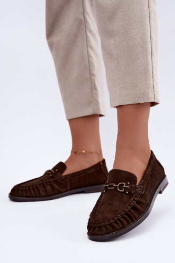 mocassins en daim avec volants et décoration Vinceza 31718 en couleur chocolat 2