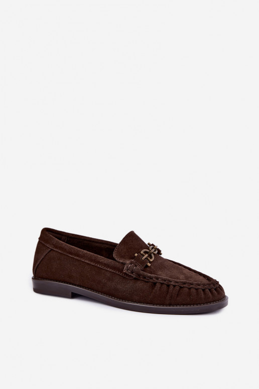 mocassins en daim avec volants et décoration Vinceza 31718 en couleur chocolat