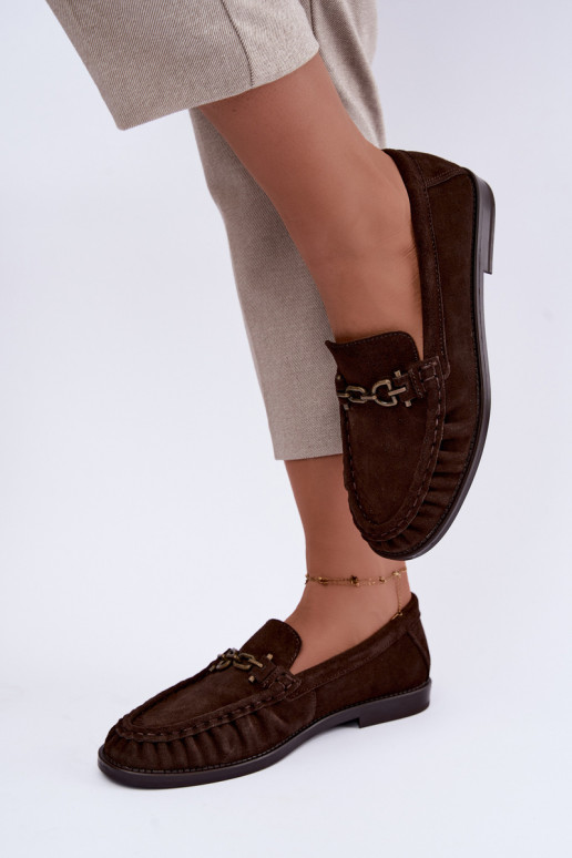 mocassins en daim avec volants et décoration Vinceza 31718 en couleur chocolat