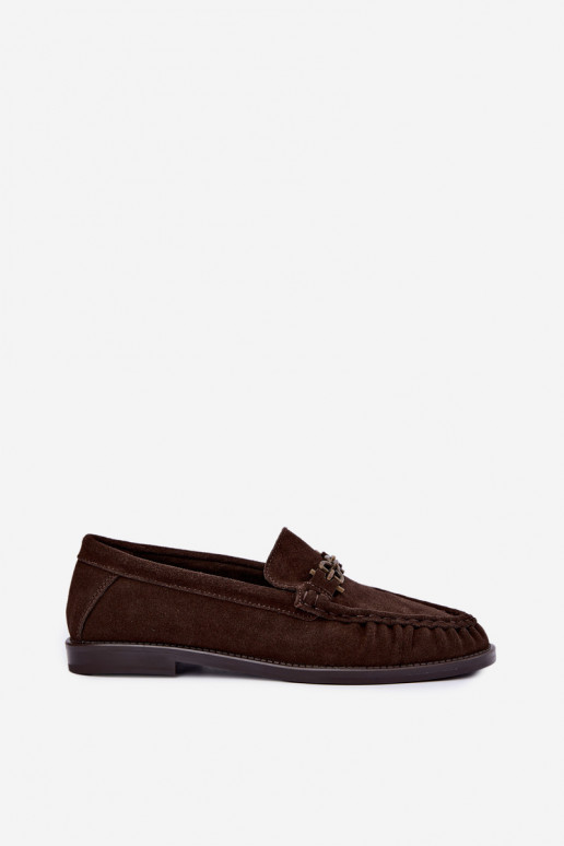 mocassins en daim avec volants et décoration Vinceza 31718 en couleur chocolat